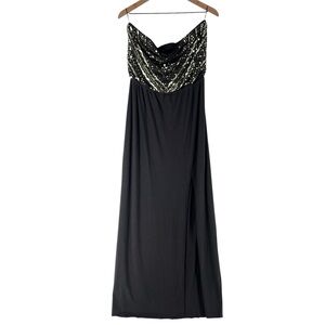 Express Gray Stretch Knit Sequin Embellished Strapless Maxi Dress Dress‎ Slit L